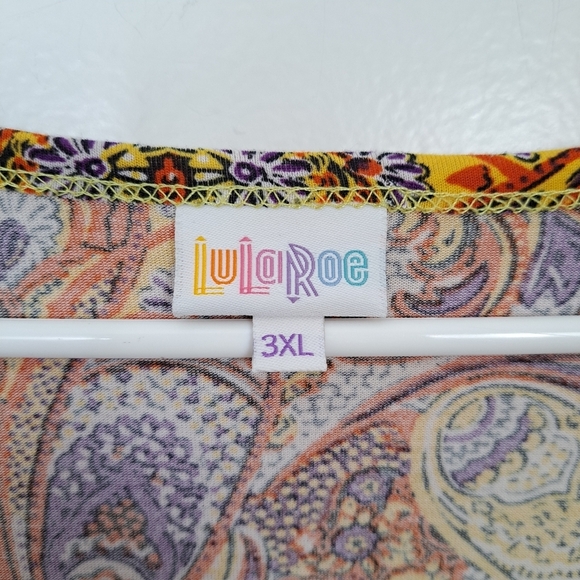 Lularoe Orange Yellow Geometric Stretchy Arsy Boho Avant Garde Shirt Size 3XL - Picture 4 of 5